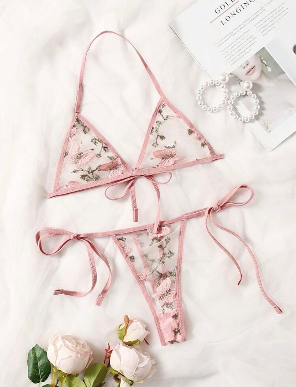 Conjunto Encaje Rosado